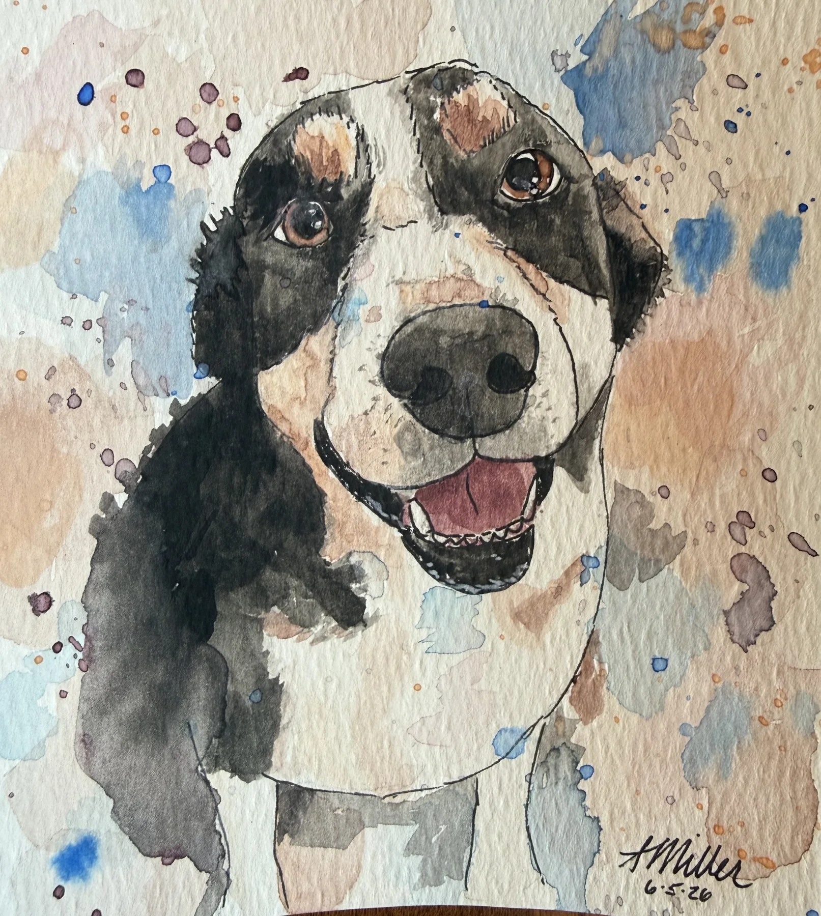 Watercolor portrait of Summer the dog